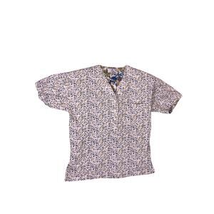 Vintage White Floral Shirt Shoulder Pads Cottagecore Coquette Small